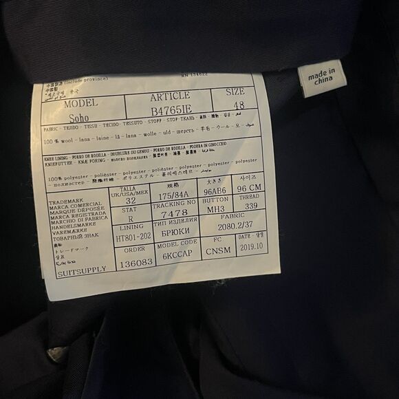 Suit Supply Soho F. LLI Cerruti Blue Traveller Wool Trouser Men’s 33x28 Blue - Picture 3 of 8